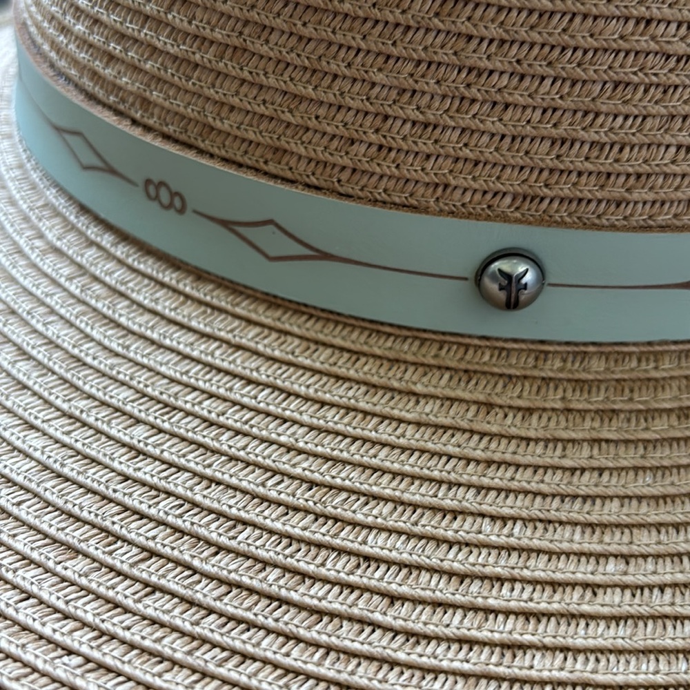 FRYE High Crown Western Natural 100% paper,adjustable,banded,studs,4.5” brim hat - Picture 2 of 9